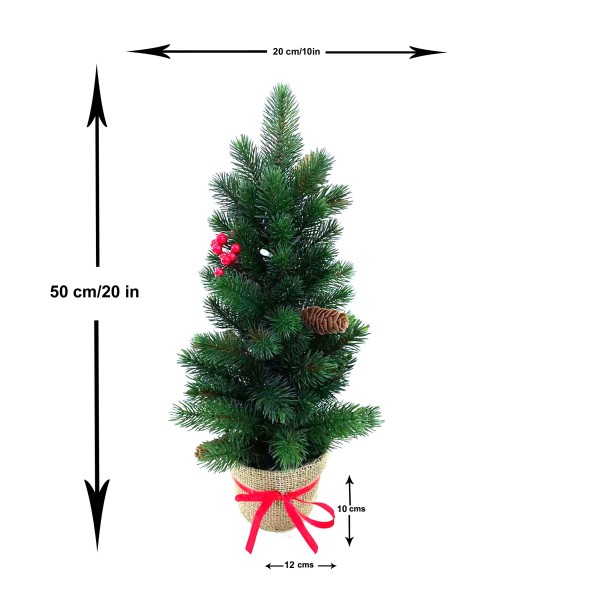 GreenBrokers Mini Artificial Pine Christmas Tree 50cm with LED Lights in Pot D1395