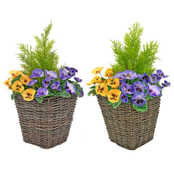 Artificial Purple & Yellow Rattan Patio Planter 60cm/24in (Set of 2) - A1017