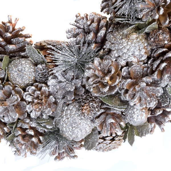 GreenBrokers Christmas Wreath 48cm Silver Pine Cones Fir Sprigs & Baubles D1232