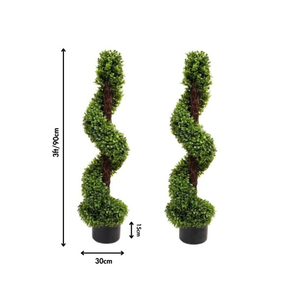 Artificial Spiral Boxwood Topiary Tree 90cm/3ft (Set of 2)