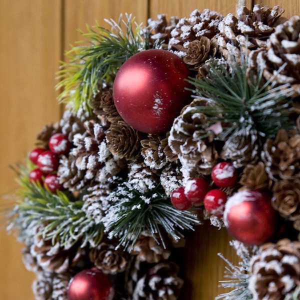 GreenBrokers Christmas Hanging Wreath 37cm Pine Cones with White Frosting D1222