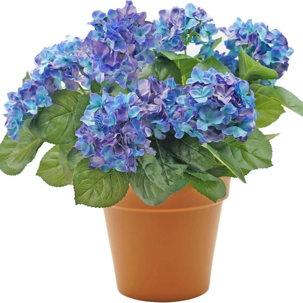 Artificial Blue Hydrangea in Terracotta Pot 50cm/20in - A1307