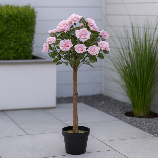 *Clearance* Artificial Soft Pink Rose Tree 25 Flowers 90cm/3ft - A1401C
