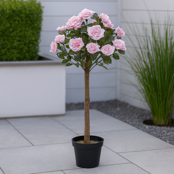 Artificial Soft Pink Rose Tree 25 Flowers 90cm/3ft - A1401