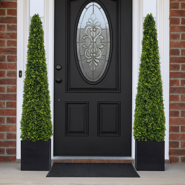 Artificial Premium Quality Boxwood Topiary Metal Framed Pyramid Trees - Black Square Planter 120cm/4ft (Set of 2) -A1181 