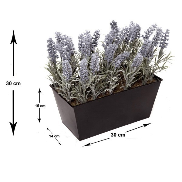 Artificial Lavender Tin Black Planter Window Box 30cm/12in - A1214