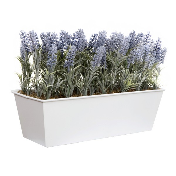 *Clearance* Artificial Lavender Tin White Planter Window Box 45cm/18in - A1019C