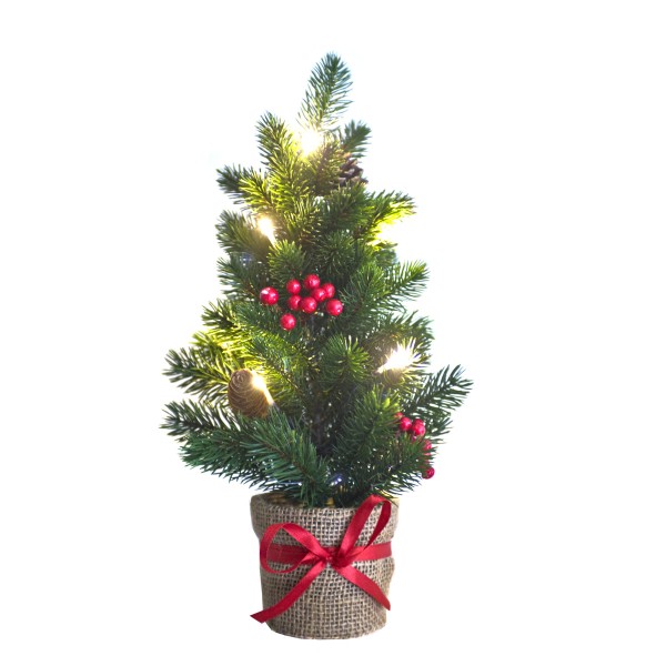 GreenBrokers Mini Artificial Pine Christmas Tree 43cm with LED Lights in Pot D1392