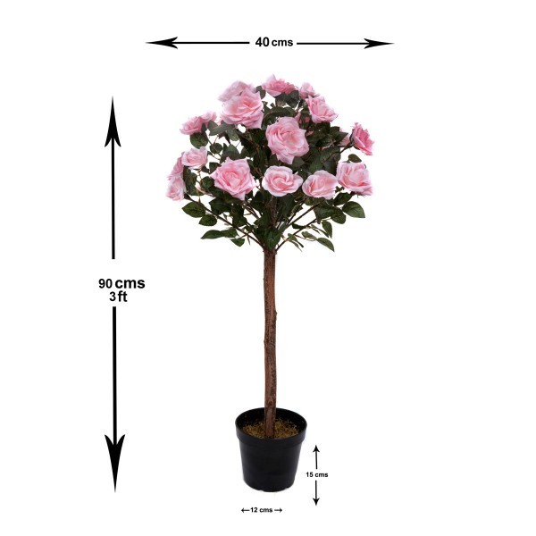 Artificial Soft Pink Rose Tree 25 Flowers 90cm/3ft - A1401