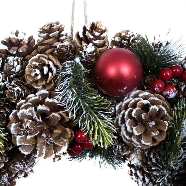 GreenBrokers Christmas Hanging Wreath 48cm Pine Cones with White Frosting D1223