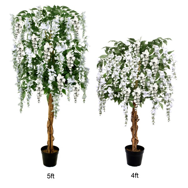 Artificial White Wisteria Tree Potted Plant 150cm/5ft