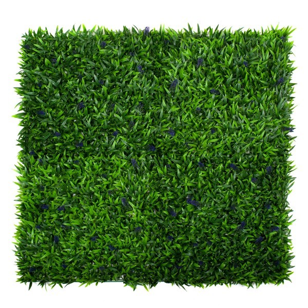 Artificial Green Wall Hedge with Green Leaf Foliage and Purple Flowers Pack of 4 x 50cm/20in - A1137