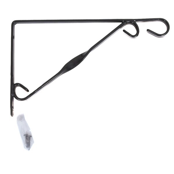 2 x Black Plastic Coated Single Twist Hanging Basket Bracket 12in/30cm - A1407