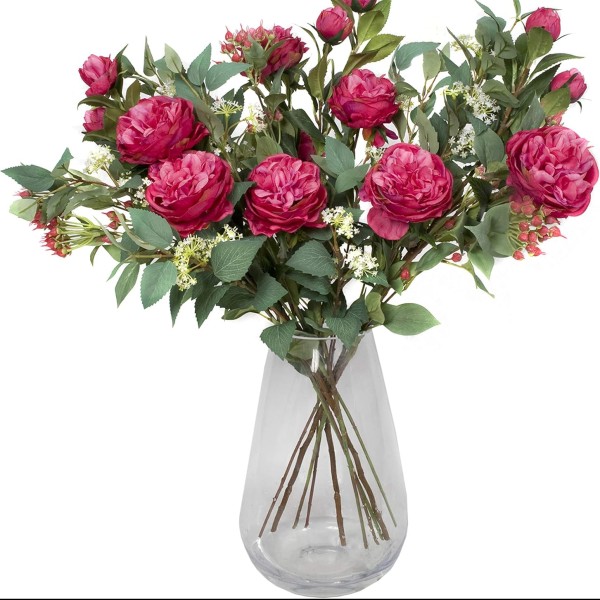 Artificial Dark Pink Flower Bouquet with Peonies, Elderflower, Berries & Greenery - GB1208