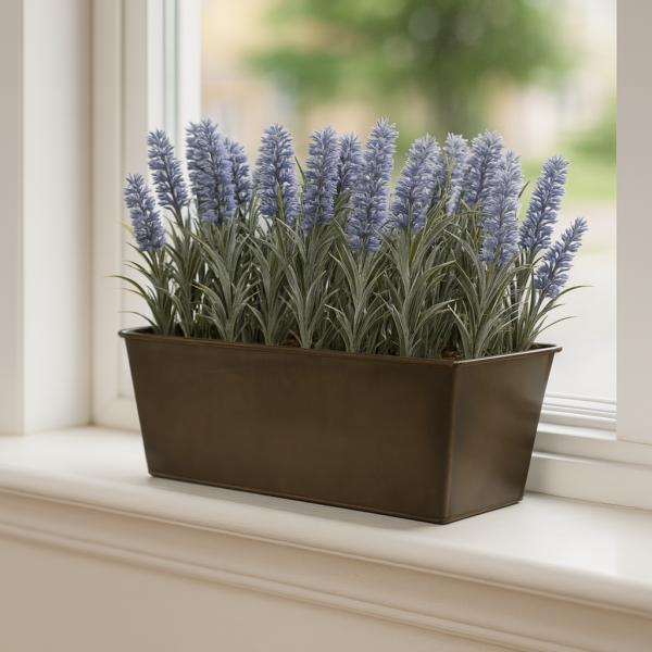 Artificial Lavender Tin Rustic Planter Window Box 30cm/12in - A1023