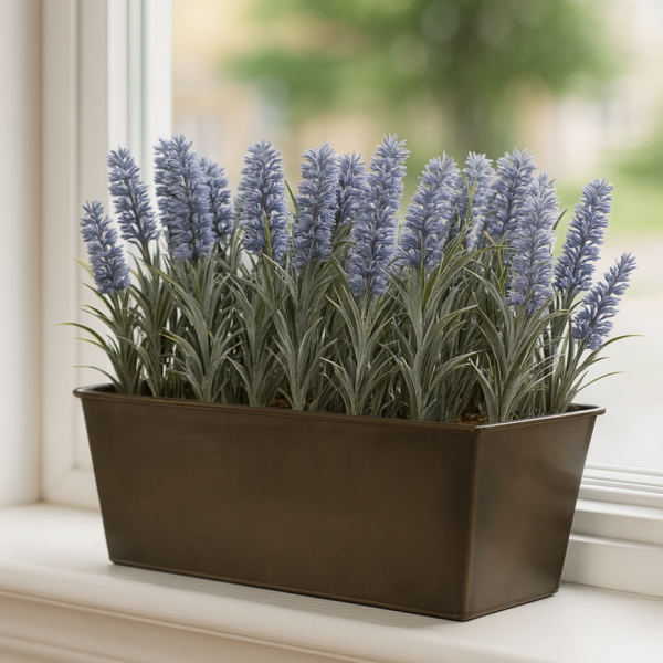 *Clearance* Artificial Lavender Tin Rustic Planter Window Box 30cm/12in - A1023C