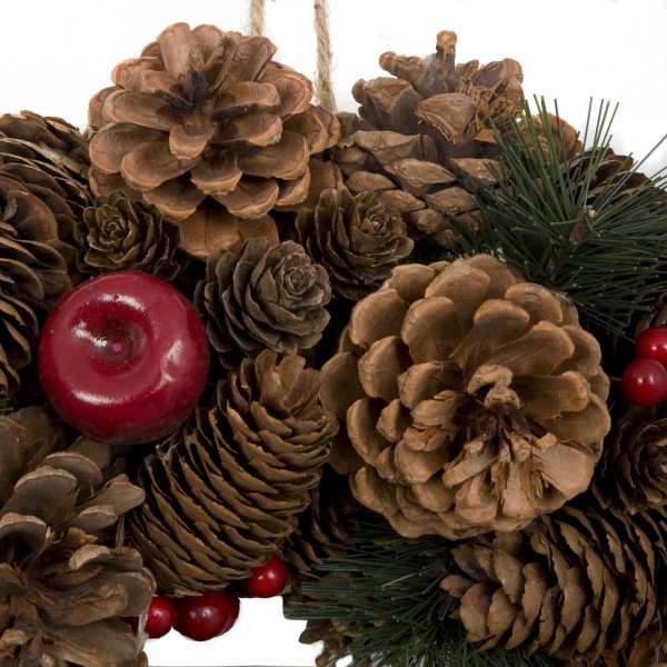 GreenBrokers Christmas Hanging Wreath 37cm Festive Pine Cones & Red Berries D1225