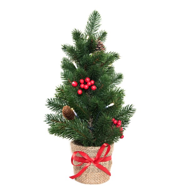 GreenBrokers Mini Artificial Pine Christmas Tree 43cm with LED Lights in Pot D1392