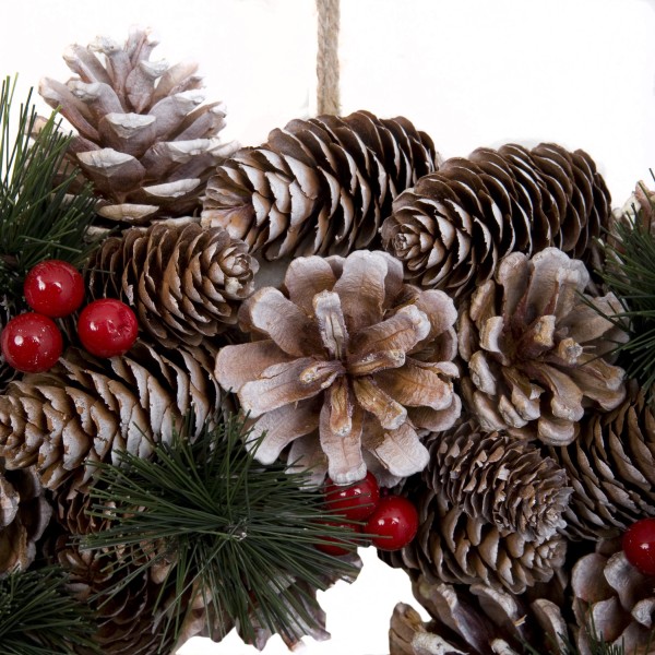 GreenBrokers Christmas Hanging Wreath 30cm Pine Cones Berries Subtle Frosting D1227