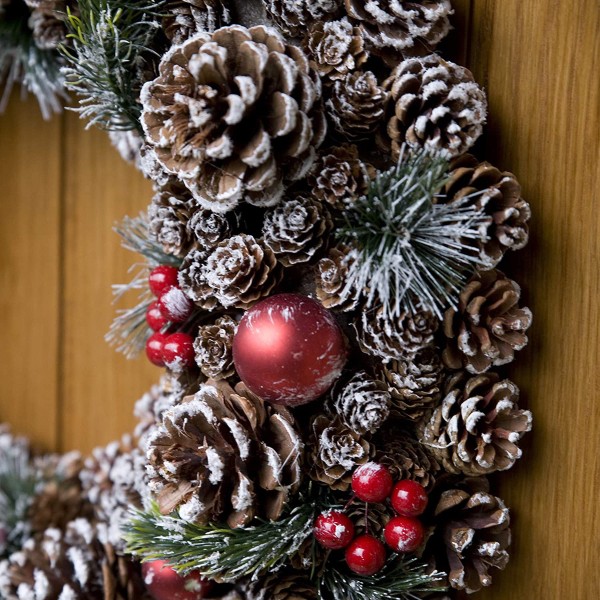 GreenBrokers Christmas Hanging Wreath 48cm Pine Cones with White Frosting D1223