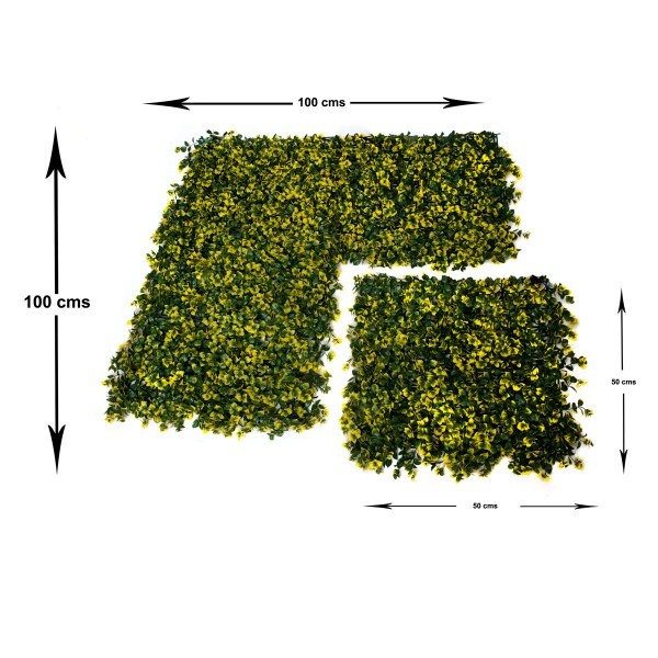 Artificial Green Wall Hedge with Yellow Leaf Foliage Pack of 4 x 50cm/20in - A1265