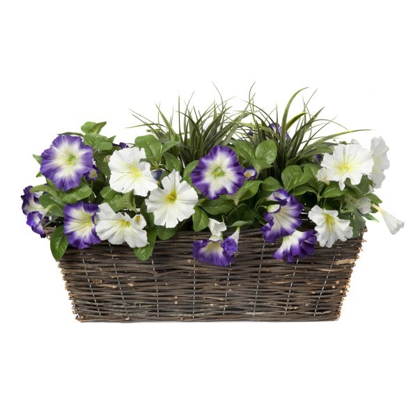 Artificial Purple & White Petunia Rattan Window Box 58cm/23in - A1197