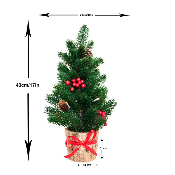 GreenBrokers Mini Artificial Pine Christmas Tree 43cm with LED Lights in Pot D1392