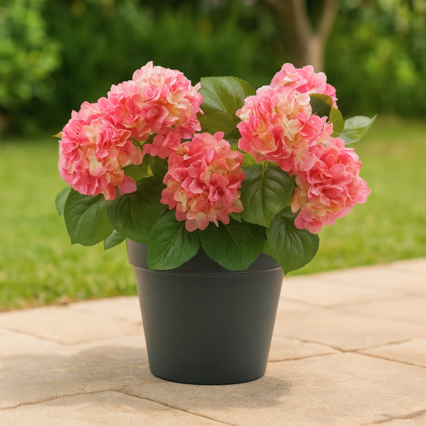 Artificial Pink Hydrangea in Black Pot 50cm/20in - A1355
