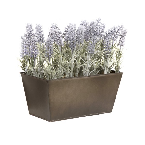 *Clearance* Artificial Lavender Tin Rustic Planter Window Box 30cm/12in - A1023C