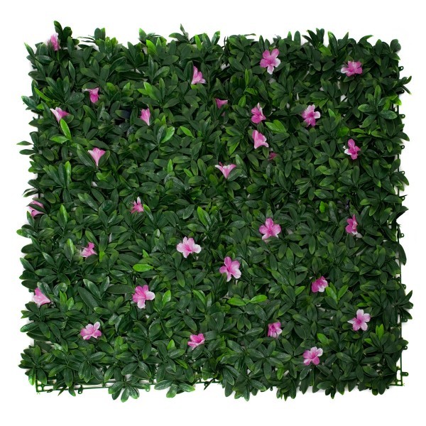 Artificial Green Wall Hedge with Green Leaf Foliage and Purple Flowers Pack of 4 x 50cm/20in - A1266