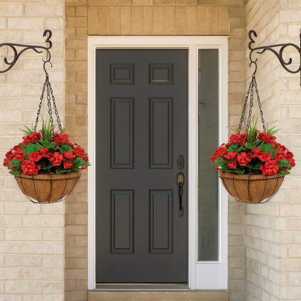 Artificial Red Geranium Round Coir Hanging Basket (Set of 2) - A1186