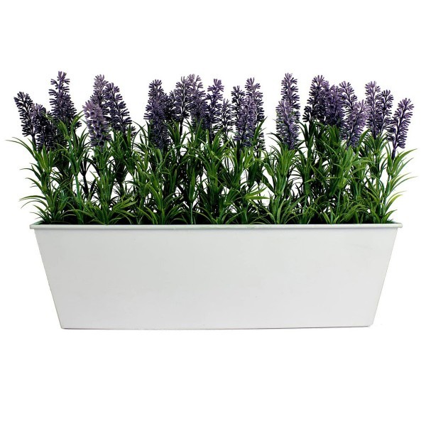 Artificial Lavender Tin White Planter Window Box 45cm/18in