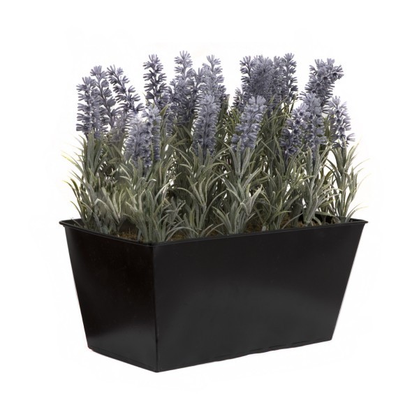 Artificial Lavender Tin Black Planter Window Box 30cm/12in - A1214