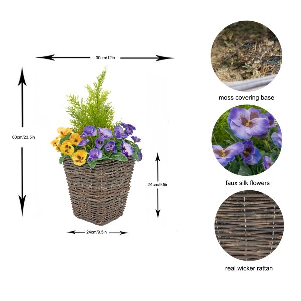 Artificial Purple & Yellow Rattan Patio Planter 60cm/24in (Set of 2) - A1017