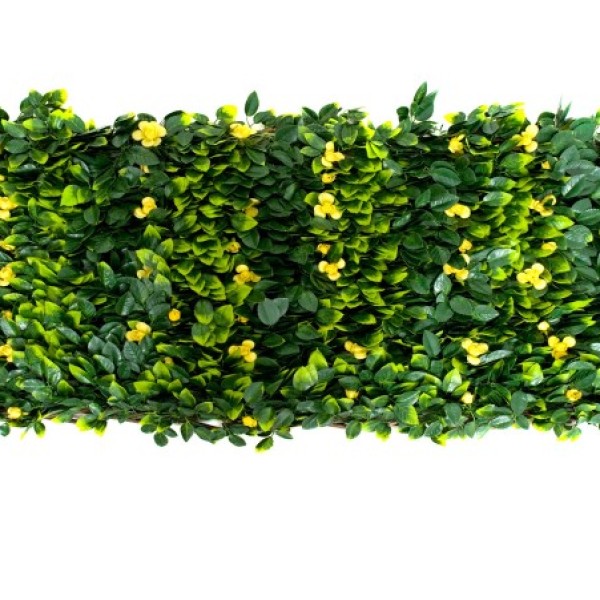 Artificial Expanding Green Wall Willow Trellis Fence with Green Foliage and Yellow Flowers (1m x 2m) - A1261