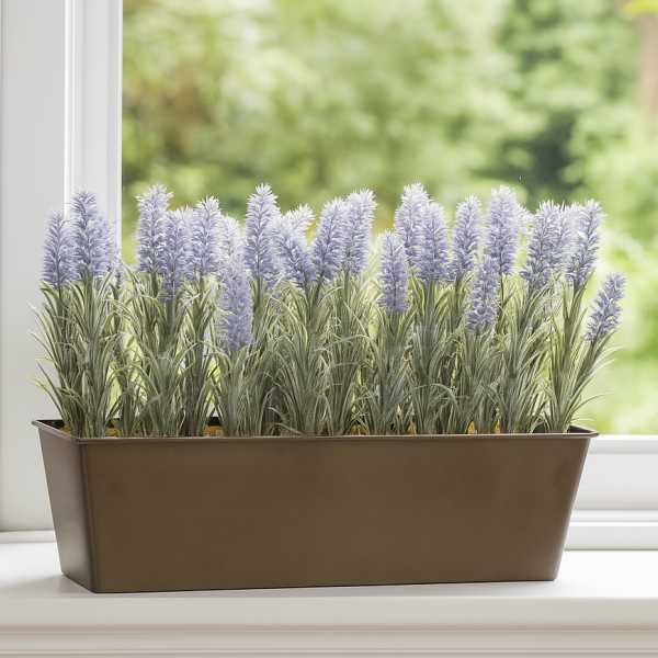 *Clearance* Artificial Lavender Tin Rustic Planter Window Box 45cm/18in - A1021C