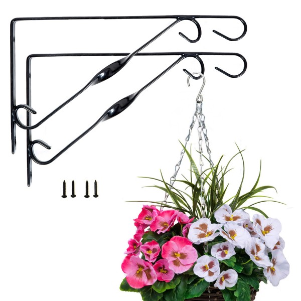 2 x Black Plastic Coated Single Twist Hanging Basket Bracket 12in/30cm - GB1407