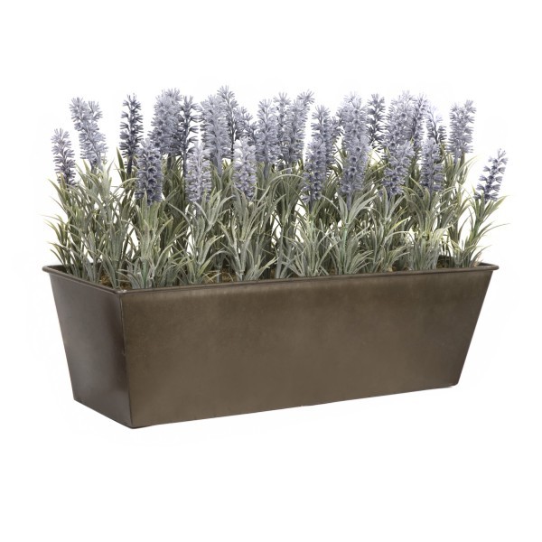 *Clearance* Artificial Lavender Tin Rustic Planter Window Box 45cm/18in - A1021C