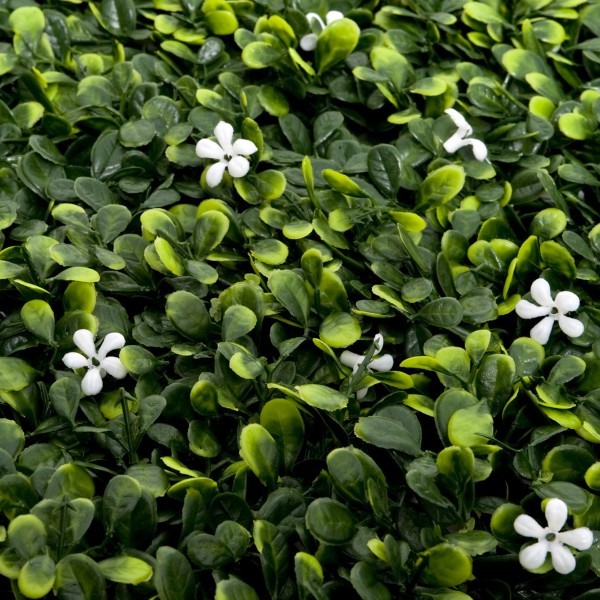 Artificial Green Wall Hedge with Green Leaf Foliage and Small White Flowers Pack of 4 x 50cm/20in - A1268