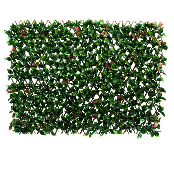 Artificial Expanding Green Wall Willow Trellis Fence with Red and Green Leaf Foliage (1m x 2m) - A1151