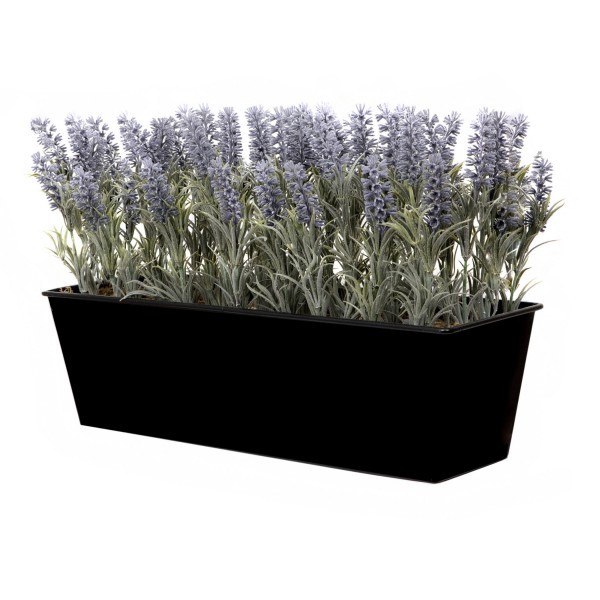 Artificial Lavender Tin Black Planter Window Box 45cm/18in - A1073