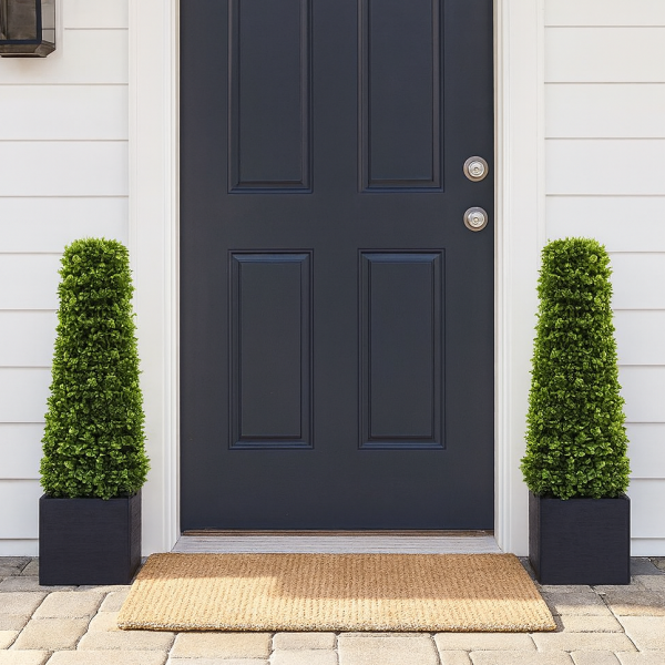 Artificial Premium Quality Boxwood Topiary Pyramid Trees in Black Square Planter 90cm/3ft (Set of 2) - A1030