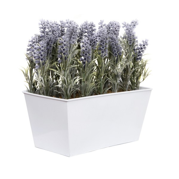 Artificial Lavender Tin White Planter Window Box 30cm/12in - A1027