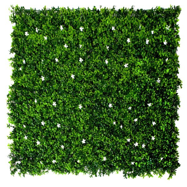 Artificial Green Wall Hedge with Green Leaf Foliage and White Flowers Pack of 4 x 50cm/20in - A1267