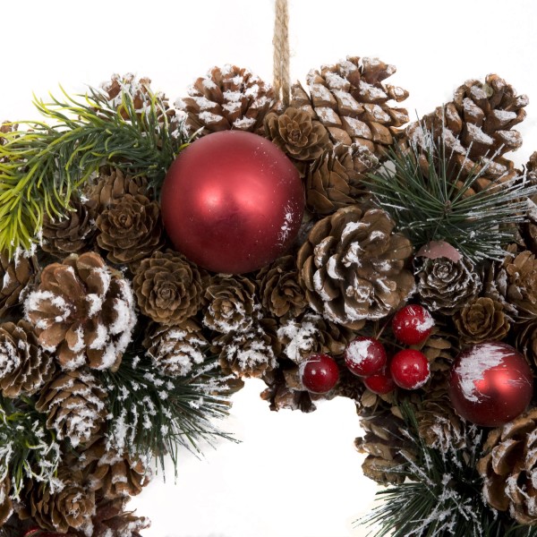 GreenBrokers Christmas Hanging Wreath 37cm Pine Cones with White Frosting D1222