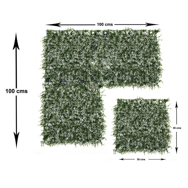 Artificial Green Wall Hedge with Small White Leaf Foliage Pack of 4 x 50cm/20in - A1142