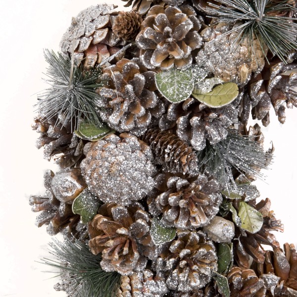 GreenBrokers Christmas Wreath 48cm Silver Pine Cones Fir Sprigs & Baubles D1232