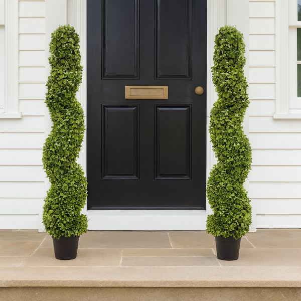 Artificial Premium Spiral Boxwood Topiary Trees 120cm/4ft (Set of 2) - A1004