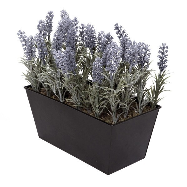 *Clearance* Artificial Lavender Tin Black Planter Window Box 30cm/12in - A1214C