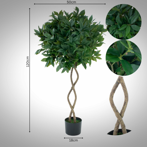 *Clearance* Artificial Twisted Trunk Bay Laurel Tree With Wood Effect Trunk, Natural Leaf and Brown Berries 4ft/120 cm - A1324C